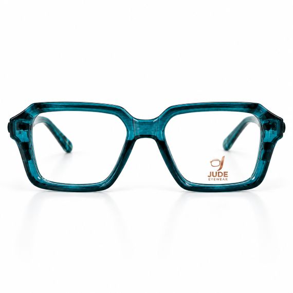 Jude Eyewear Deep Teal square-frame acetate glasses, front view.